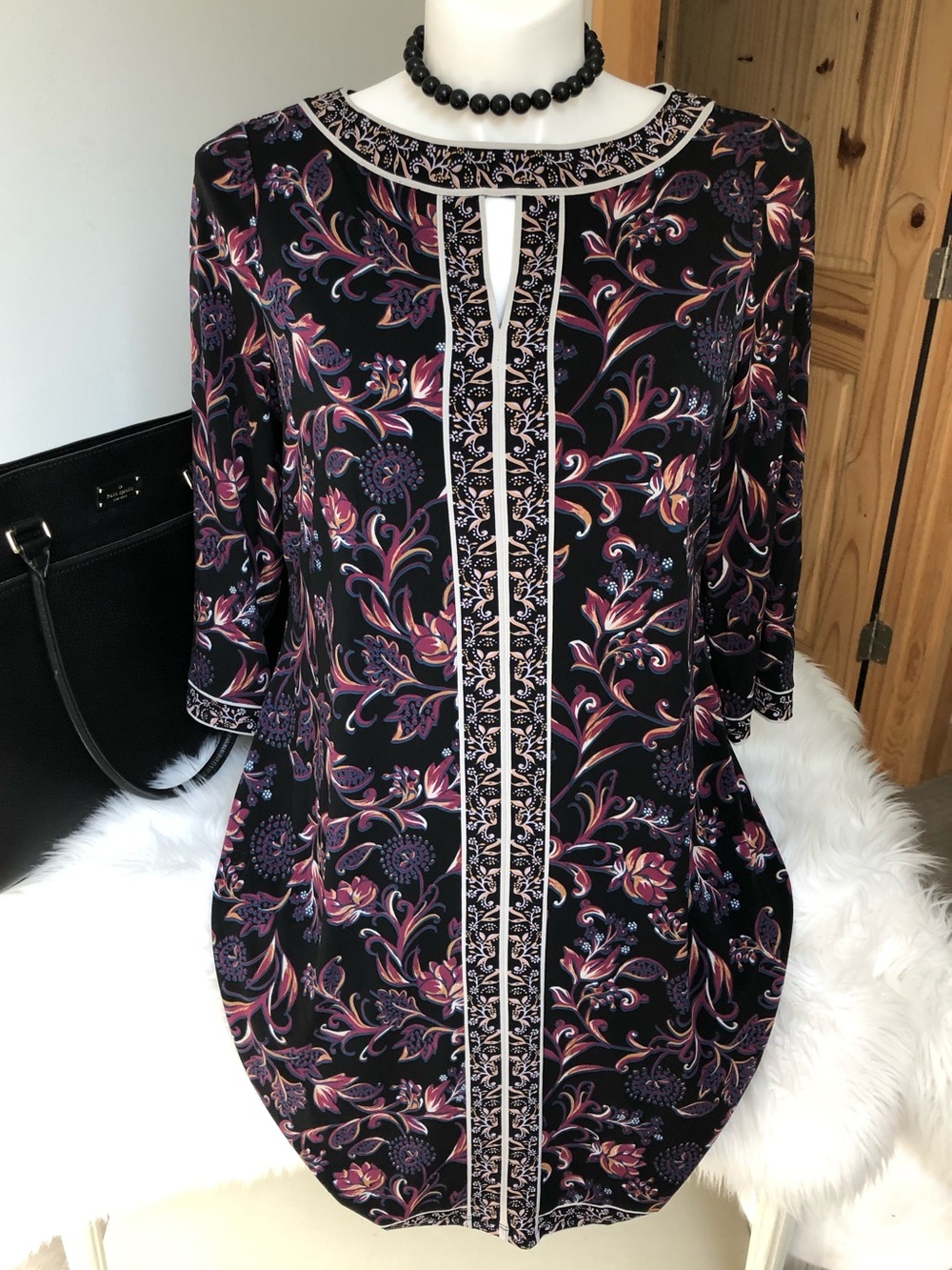 Maggy London Black Fall Plum Print Dress Size 16
